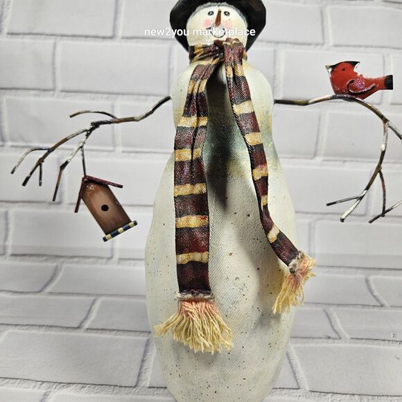 VINTAGE Snowman Christmas Paper Mache W/ Birdhouse & Bird Folk Art Primitive - Picture 6 of 10